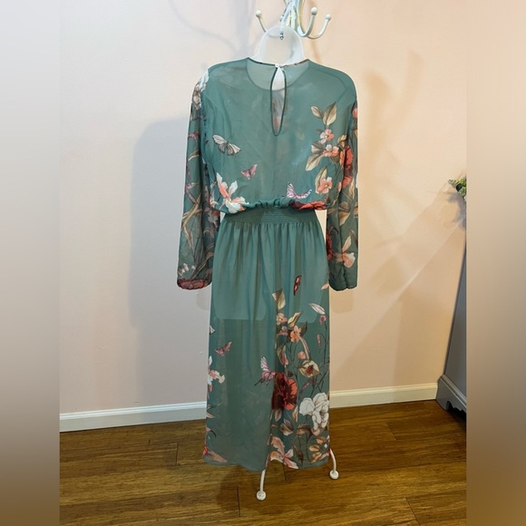 Beautiful floral long sleeve green dress /size S - Picture 8 of 8